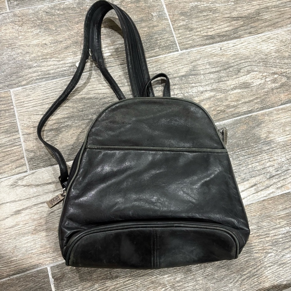 Wilson's Leather Pelle Studio Black Leather Backpack Preppy Classic 90s Grunge